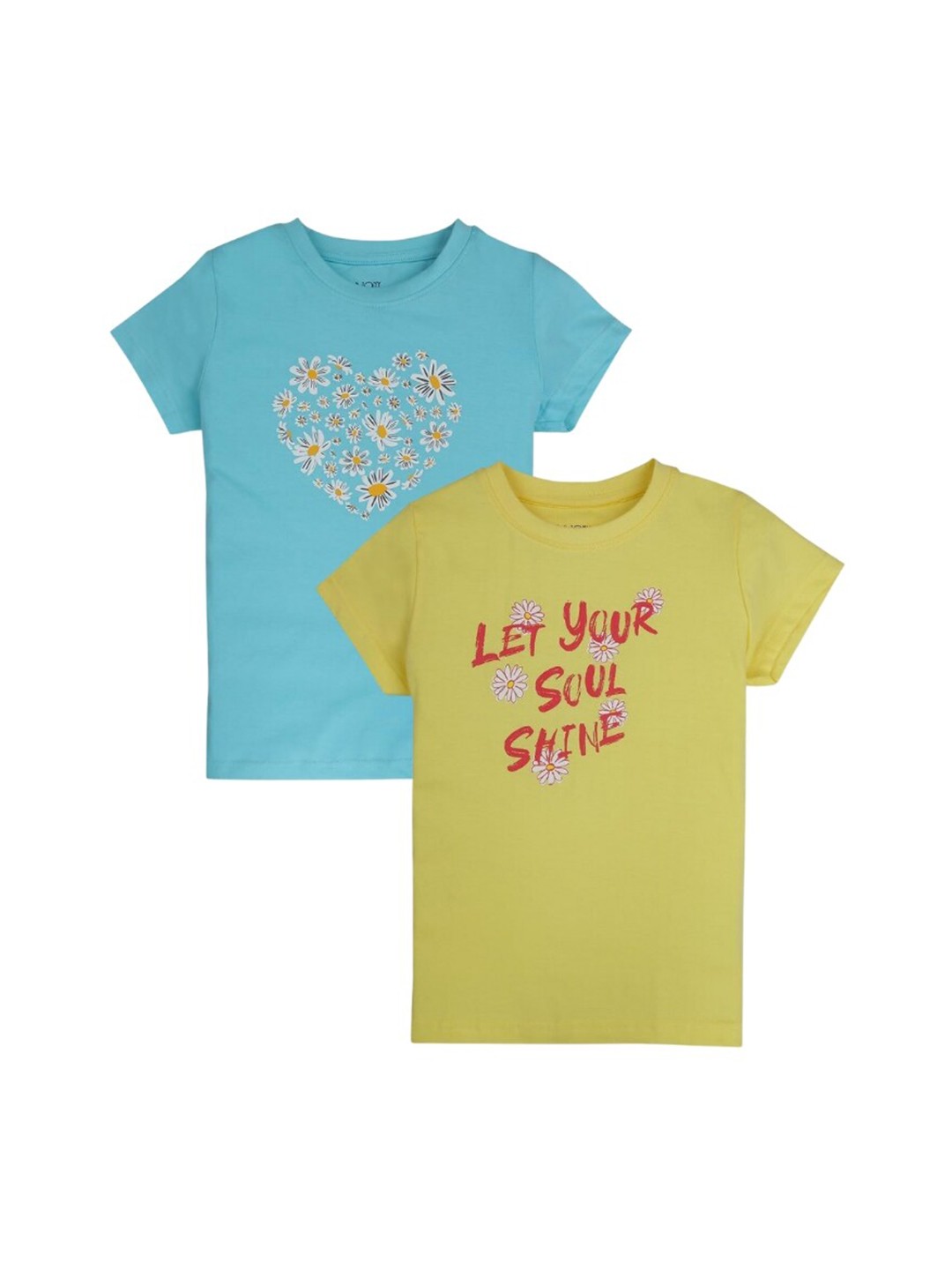 

Gini and Jony Girls Pack Of 2 Typography Printed Cotton T-Shirt, Blue