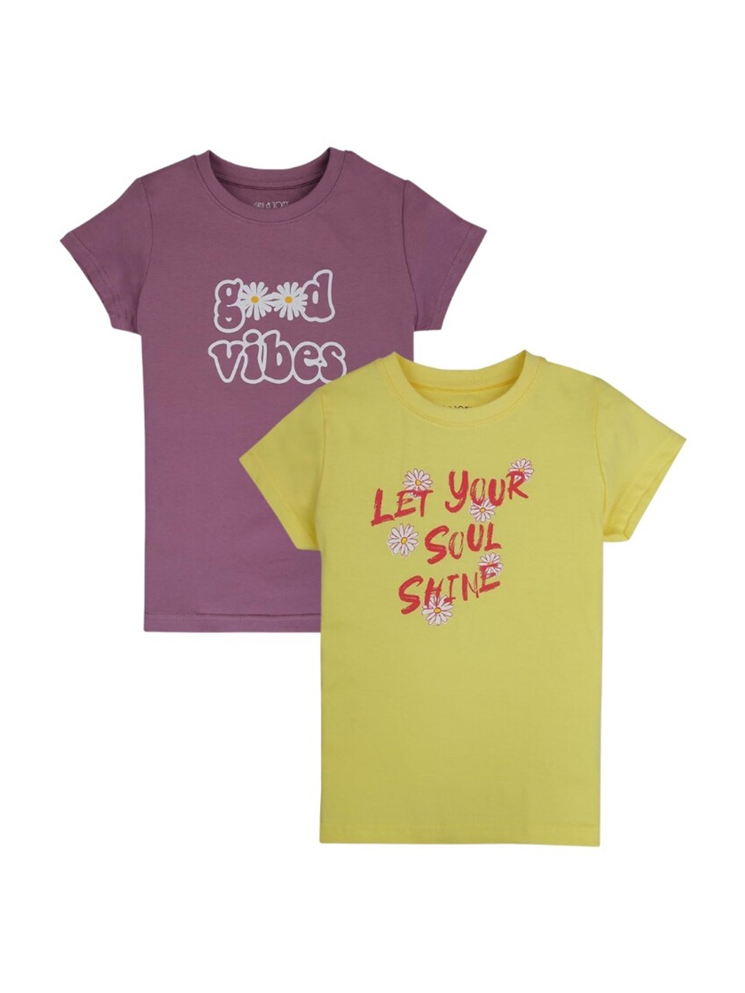 

Gini and Jony Girls Pack Of 2 Typography Printed Cotton T-shirt, Mauve