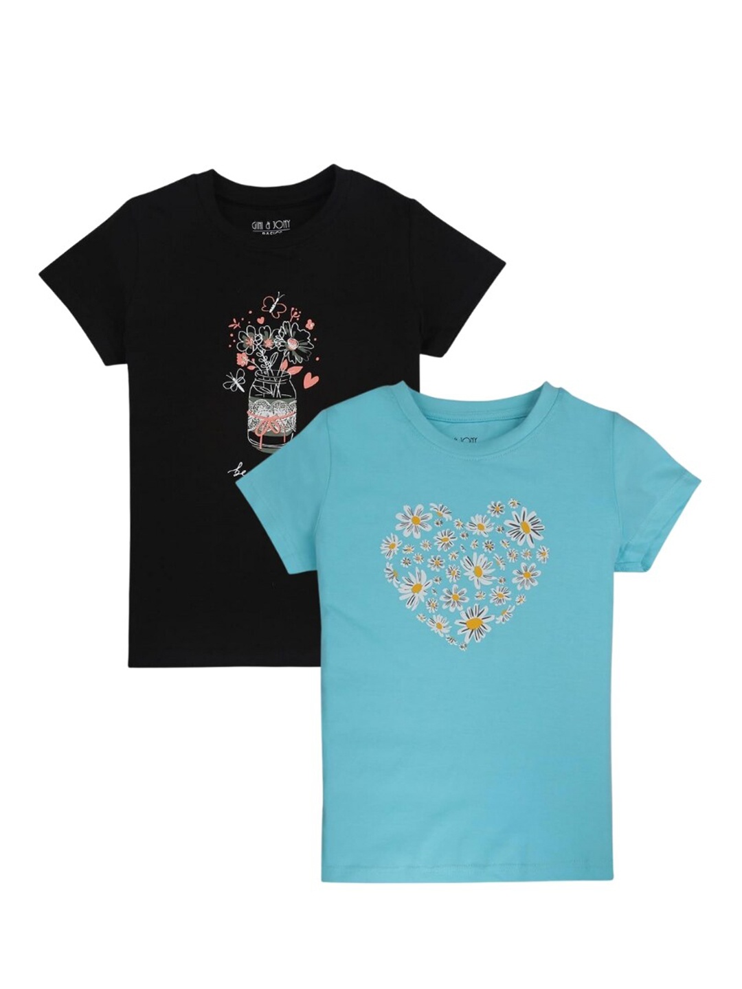 

Gini and Jony Girls Pack Of 2 Graphic Printed Cotton T-shirt, Black