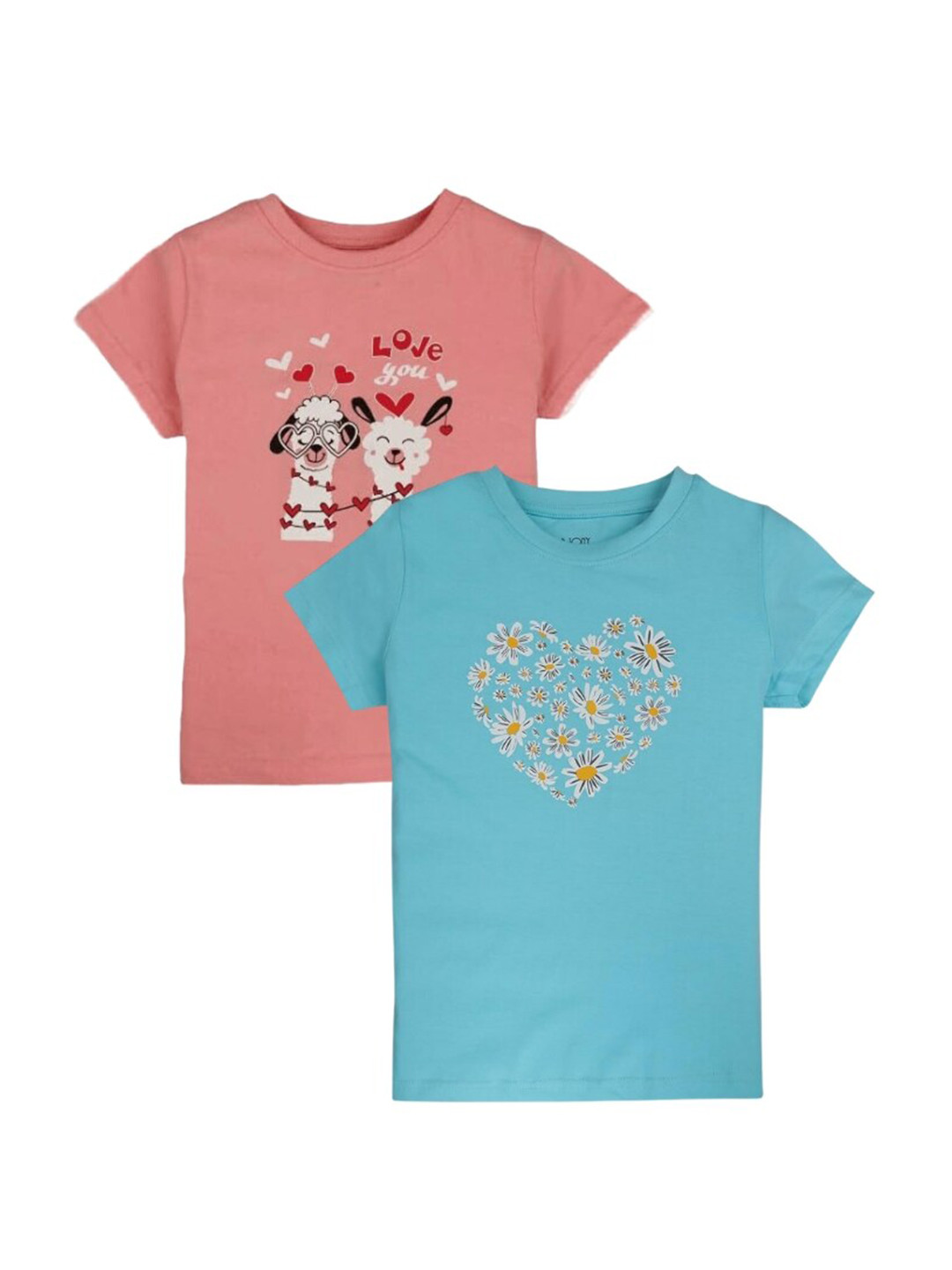 

Gini and Jony Girls Pack Of 2 Graphic Printed Cotton T-shirt, Pink