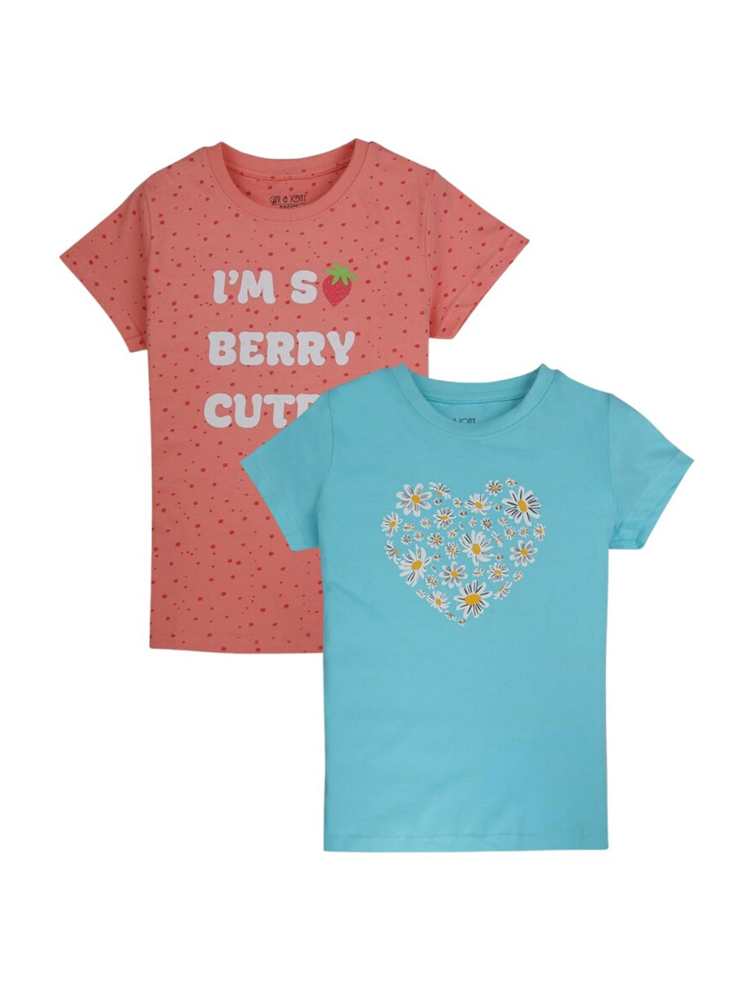 

Gini and Jony Pack Of 2 Typography Printed Cotton T-Shirts, Peach