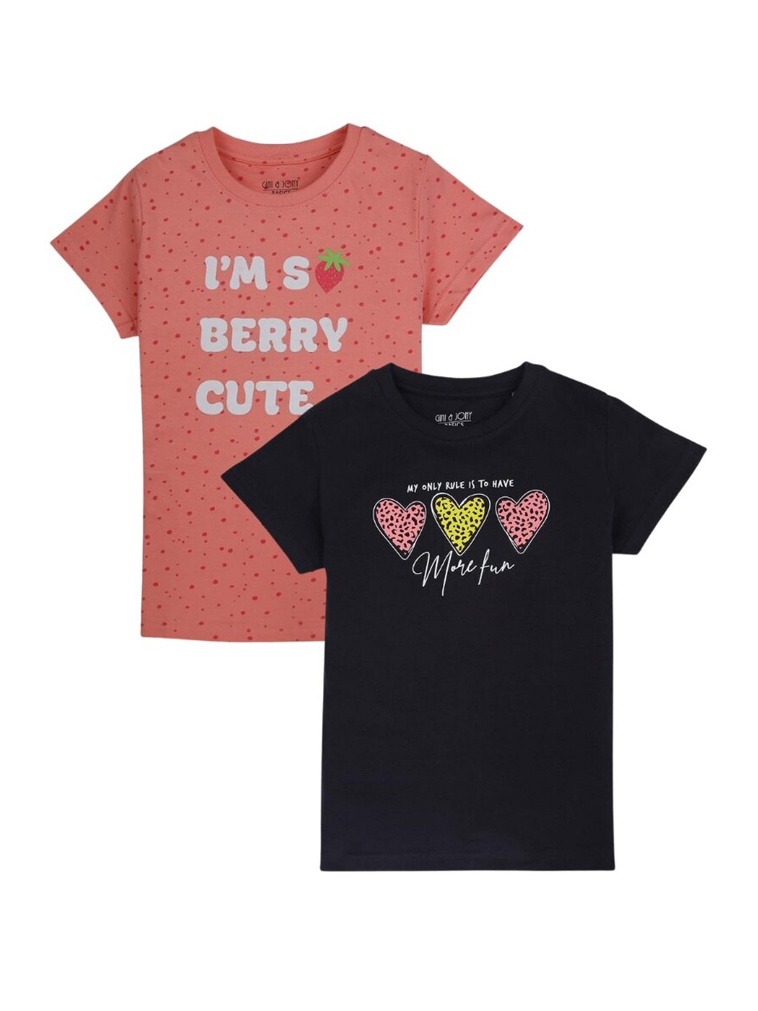 

Gini and Jony Pack Of 2 Typography Printed Cotton T-Shirts, Peach