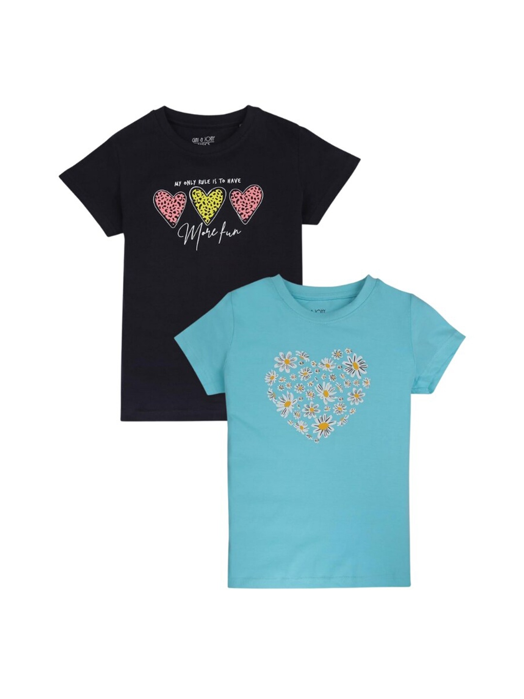 

Gini and Jony Pack Of 2 Printed Cotton T-Shirt, Black