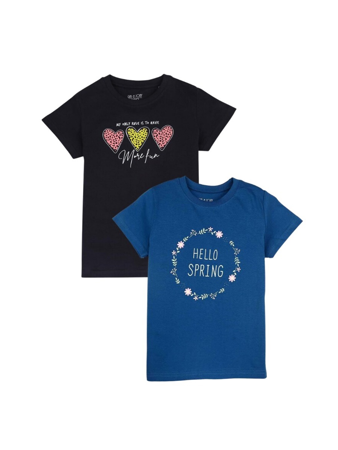 

Gini and Jony Girls Pack Of 2 Printed Cotton T-Shirts, Black