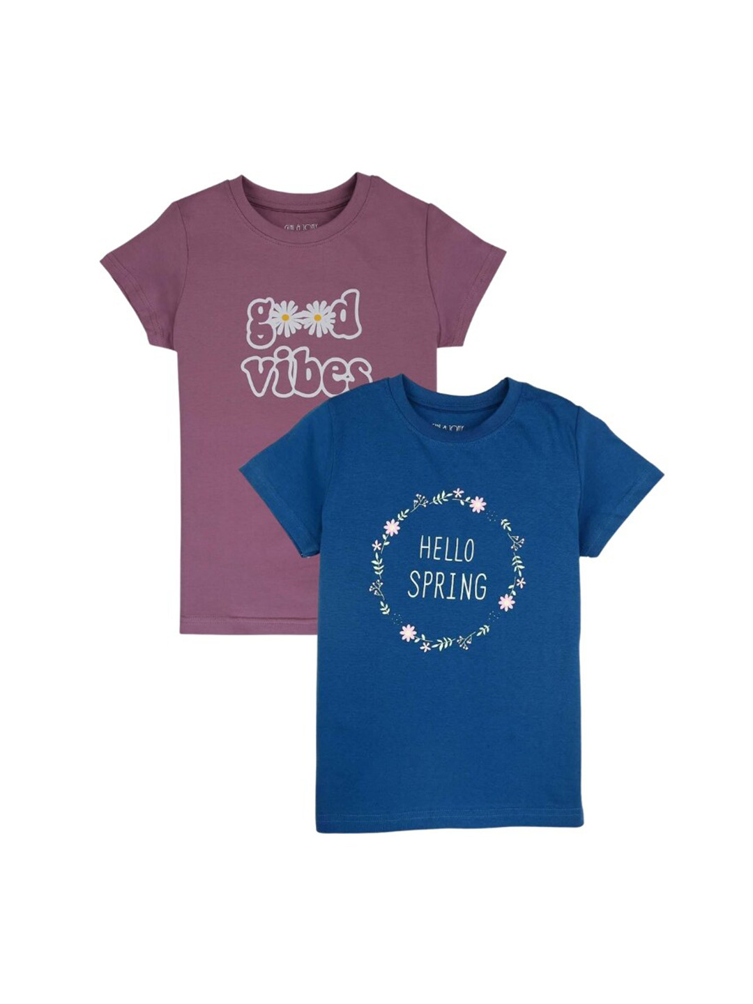 

Gini and Jony Girls Pack Of 2 Typography Printed Cotton T-shirt, Blue