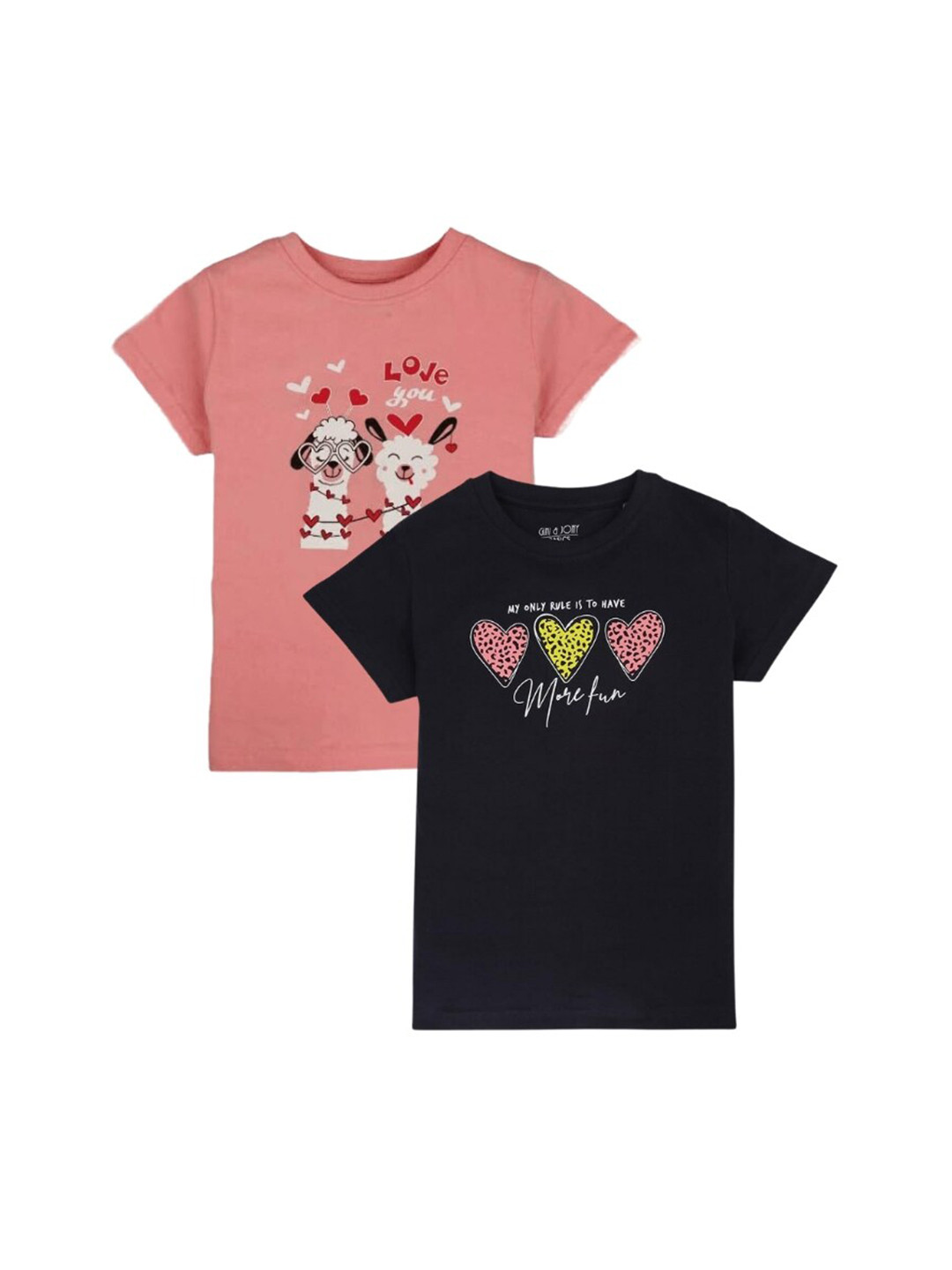 

Gini and Jony Girls Pack Of 2 Graphic Printed Cotton T-shirt, Black