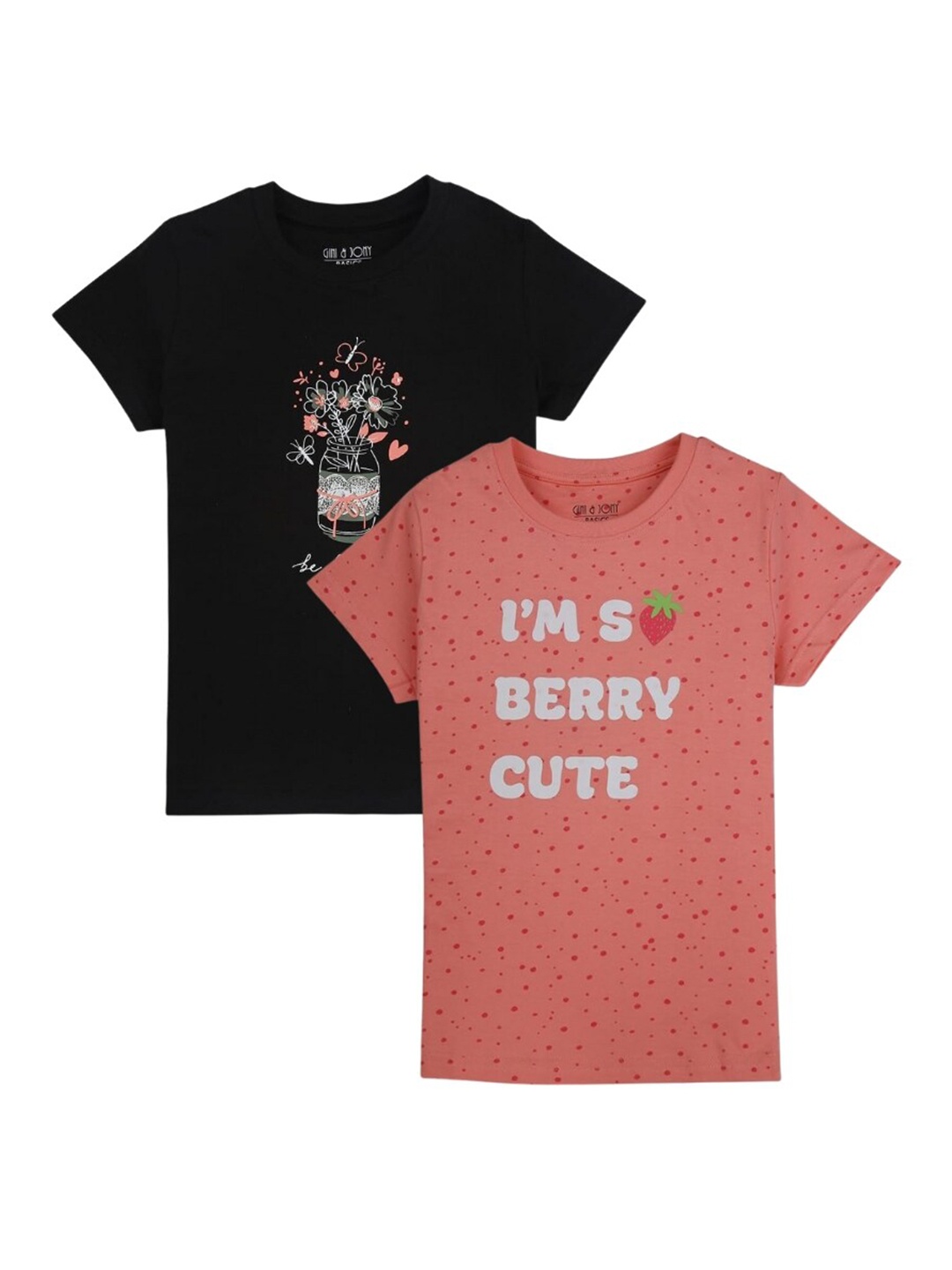 

Gini and Jony Girls Pack Of 2 Typography Printed Cotton T-shirt, Peach