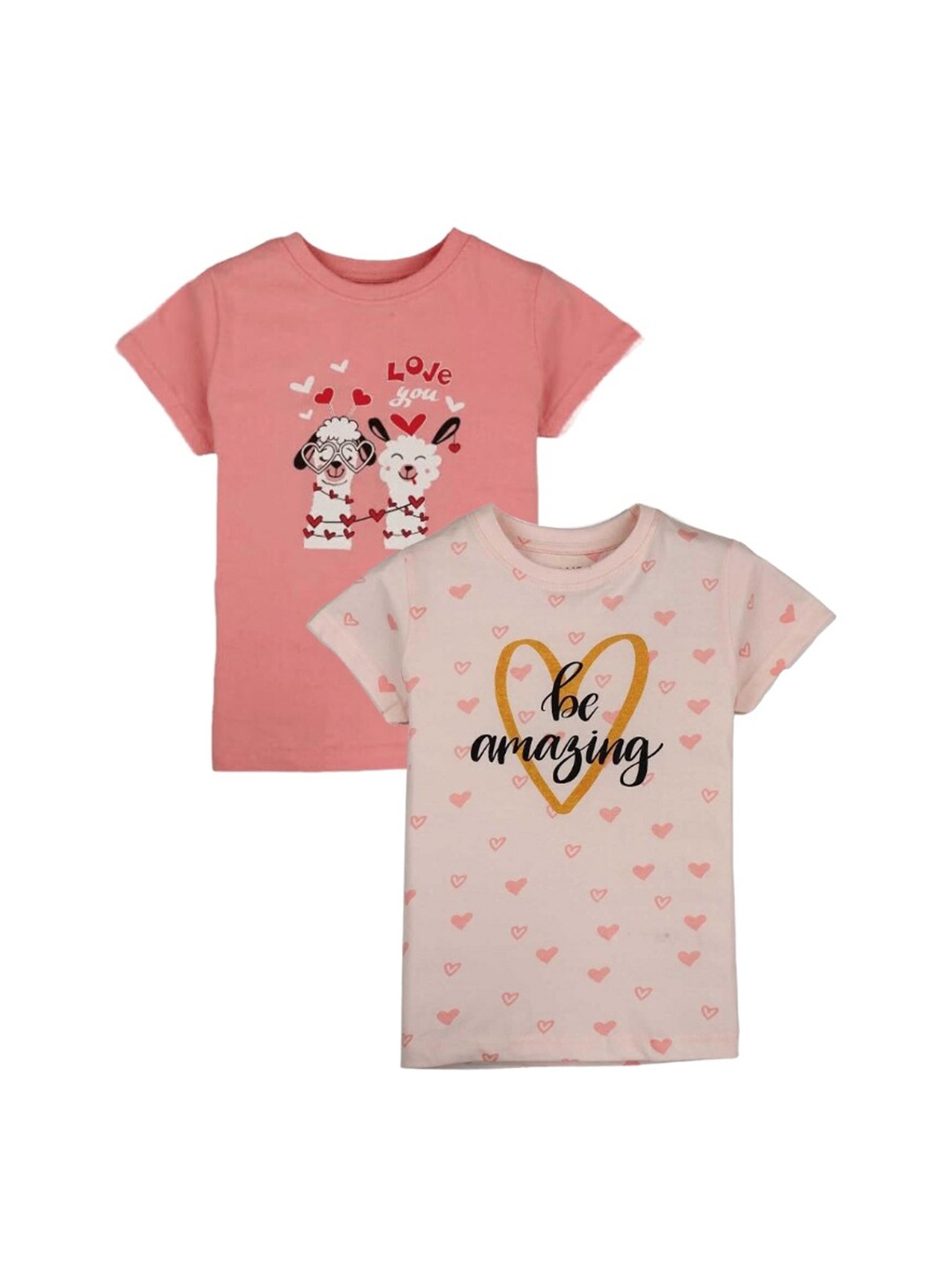 

Gini and Jony Girls Pack Of 2 Typography Printed Cotton T-shirt, Pink