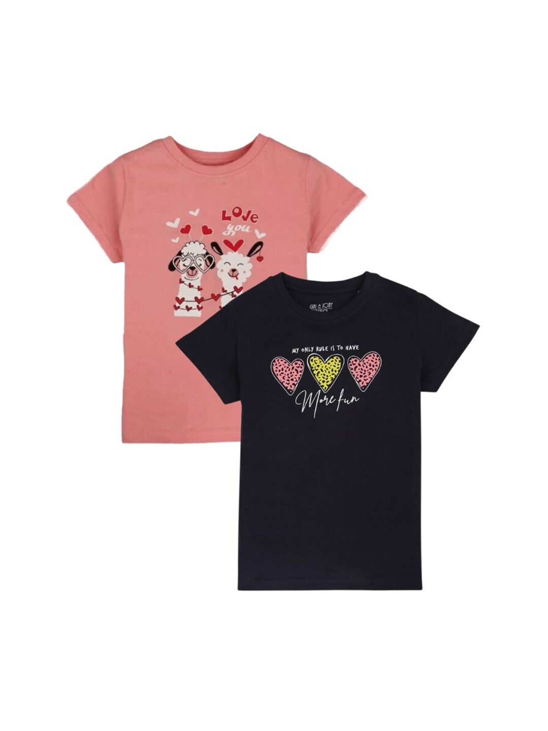 

Gini and Jony Girls Pack of 2 Graphic Printed Cotton Tshirts, Black