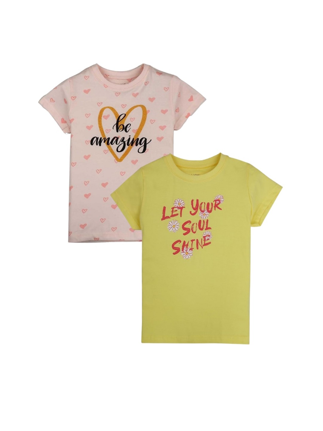 

Gini and Jony Girls Pack Of 2 Typography Printed Cotton T-Shirts, Pink