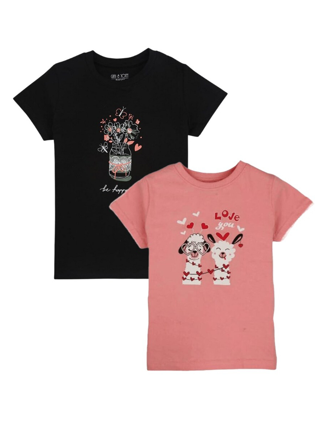

Gini and Jony Pack Of 2 Printed Cotton T-Shirt, Black