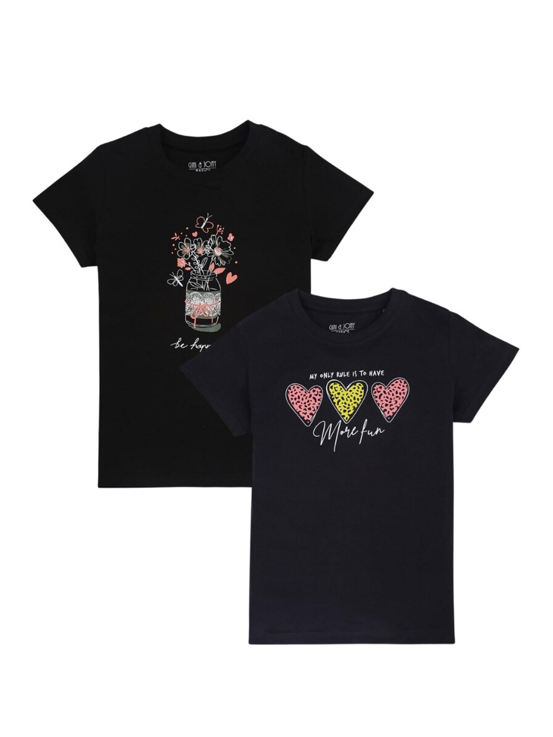 

Gini and Jony Girls Pack Of 2 Graphic Printed Cotton T-shirts, Navy blue