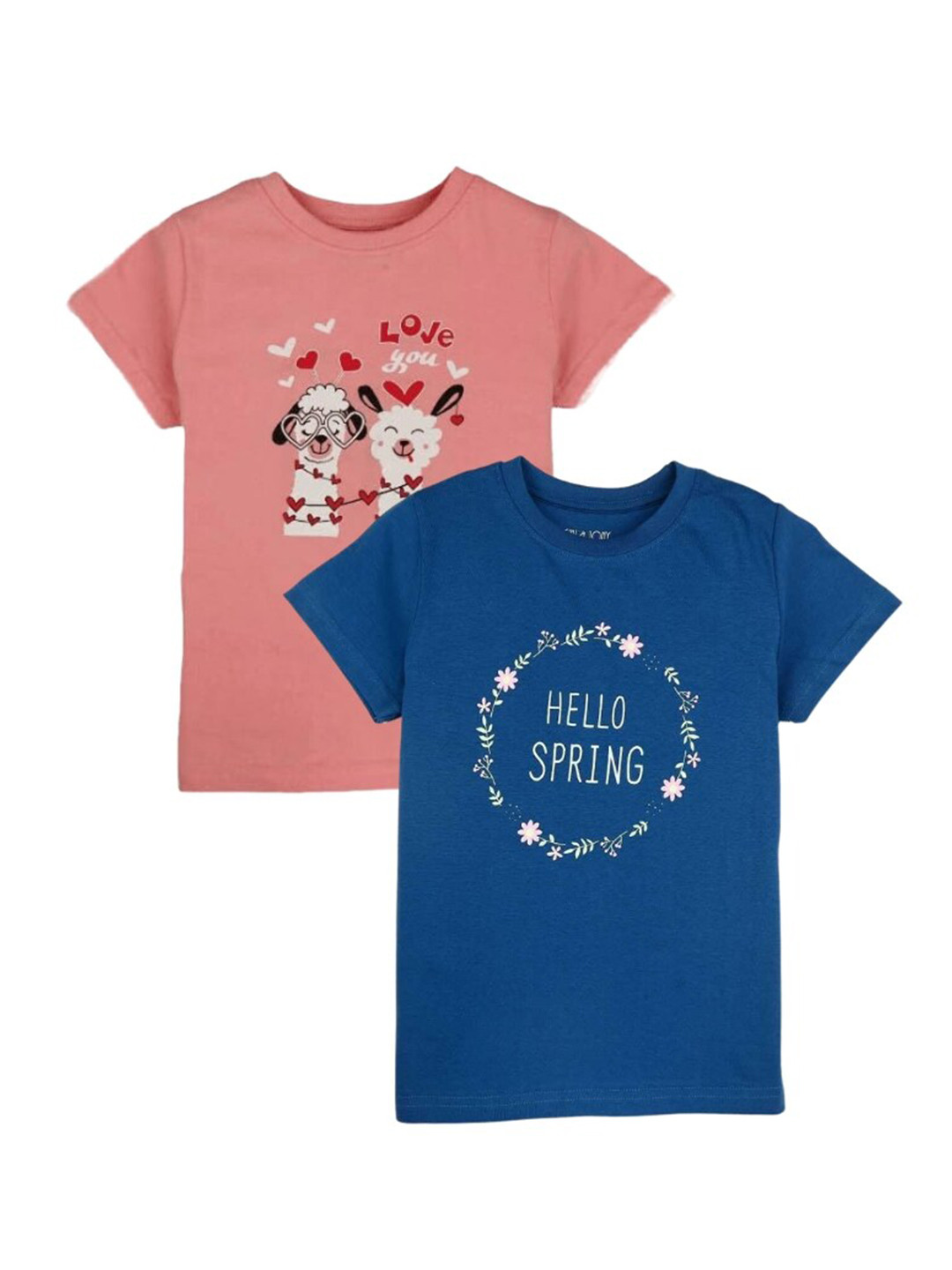 

Gini and Jony Girls Pack of 2 Printed Cotton T-shirts, Peach