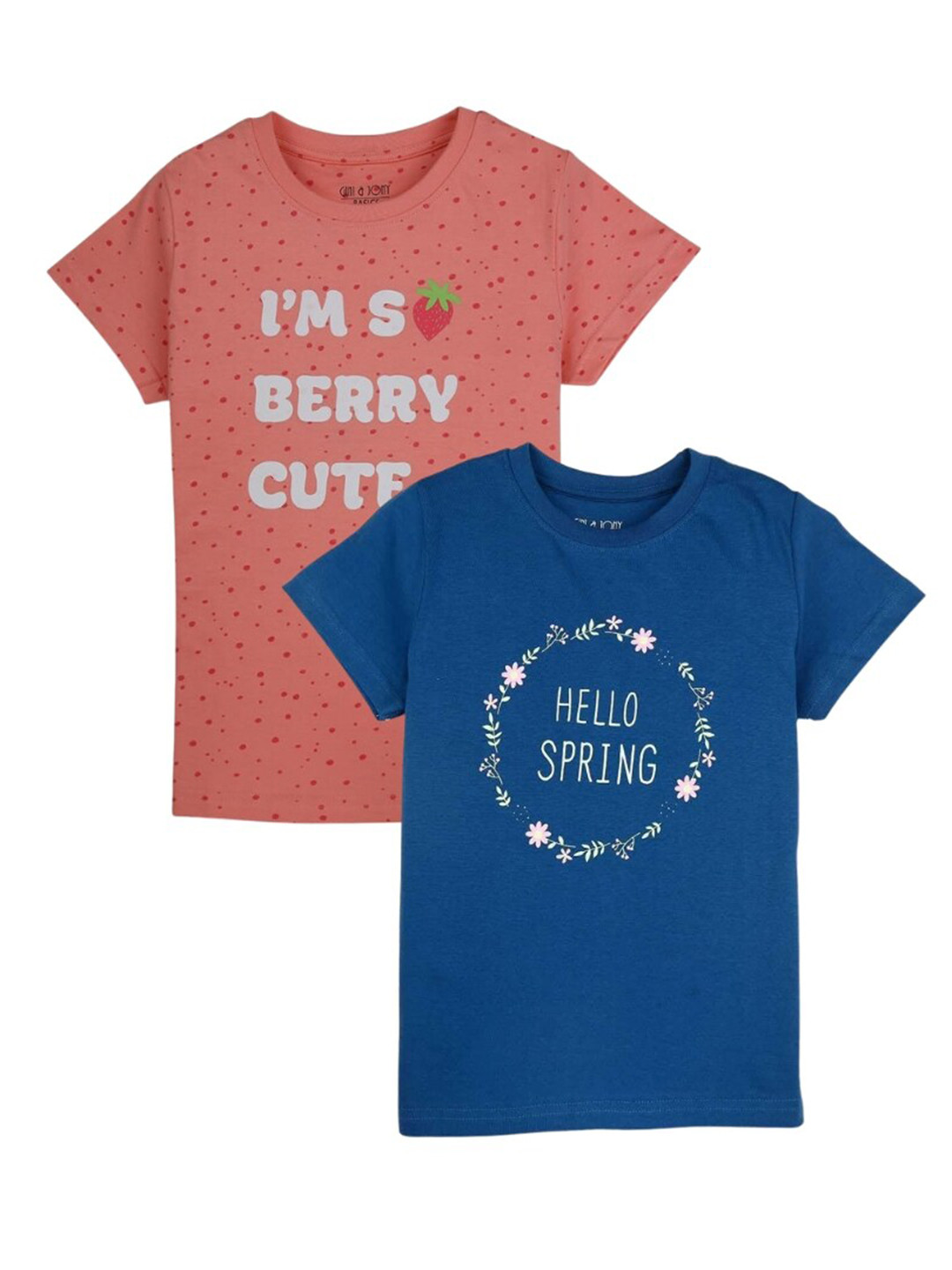 

Gini and Jony Girls Pack Of 2 Typography Printed Short Sleeves Cotton T-Shirt, Peach