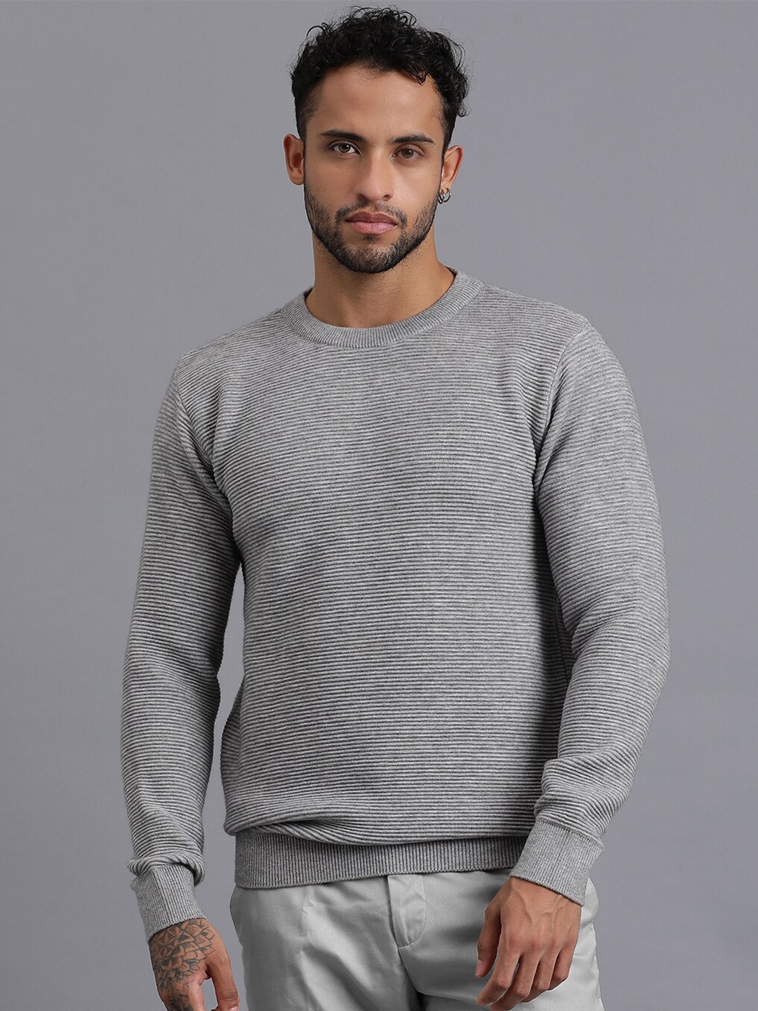 

JAVINISHKA Cable Knitted Round Neck Woollen Pullover Sweater, Grey