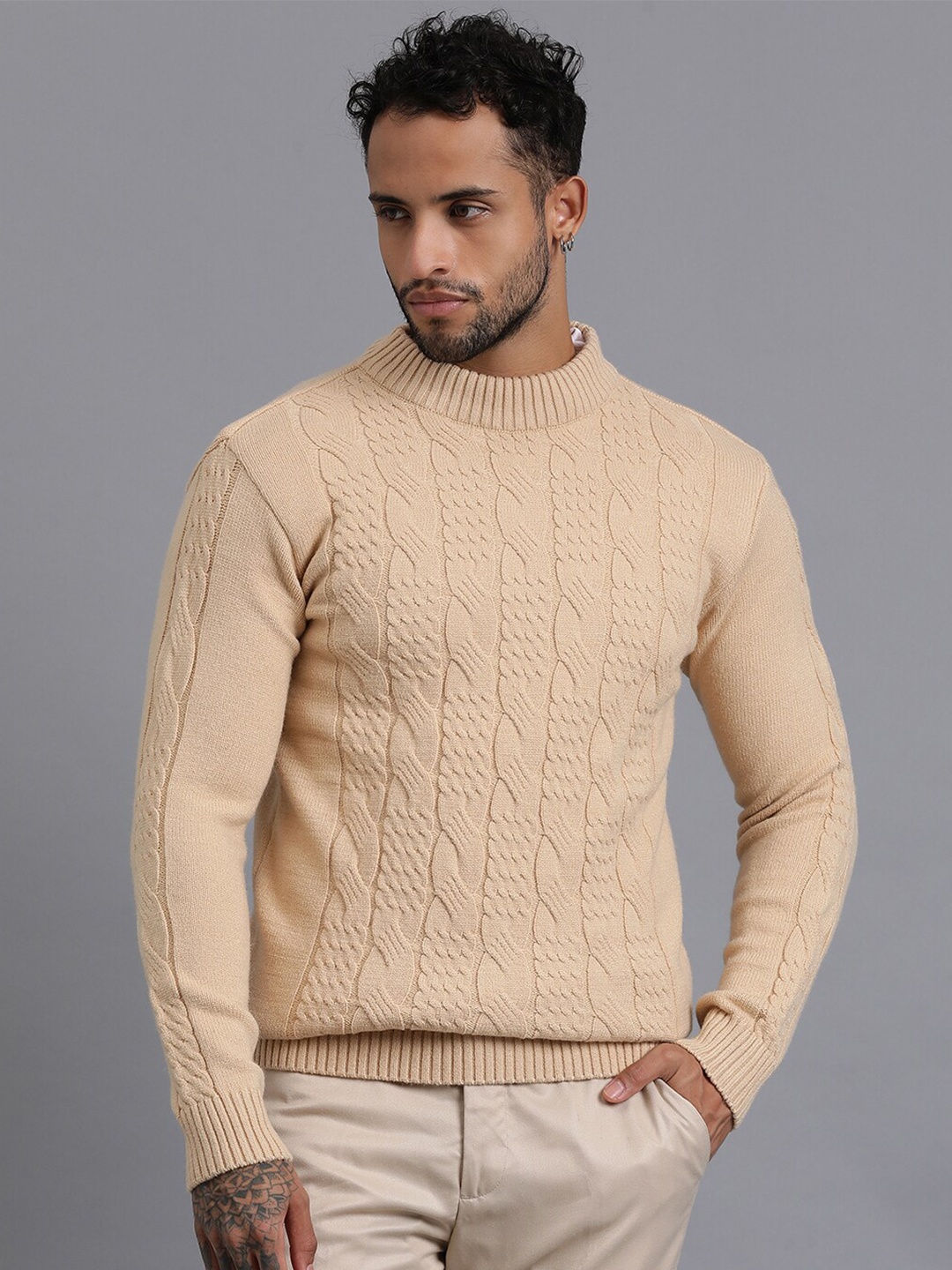 

JAVINISHKA Cable Knit Woollen Pullover Sweater, Beige