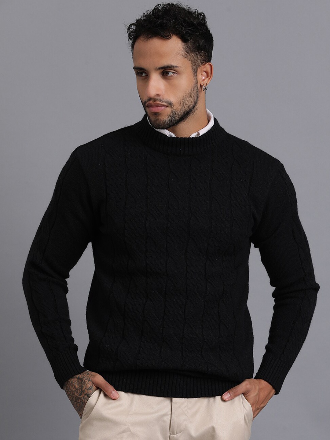 

JAVINISHKA Cable Knit Woollen Pullover Sweater, Black