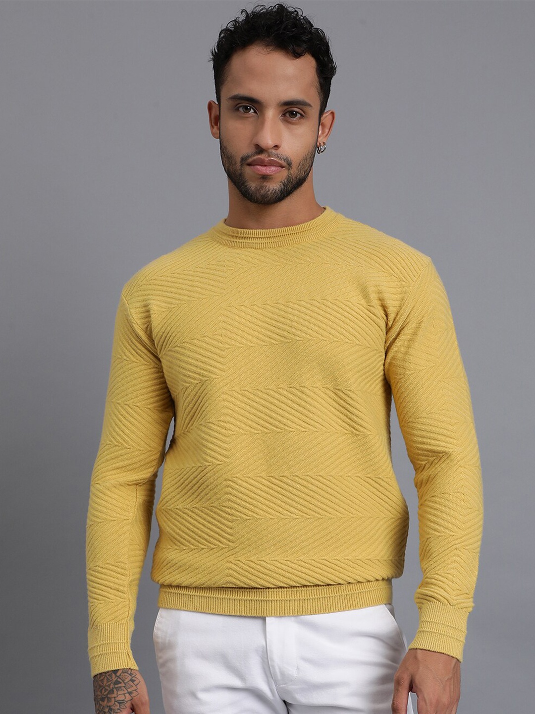 

JAVINISHKA Self Design Woollen Pullover, Yellow