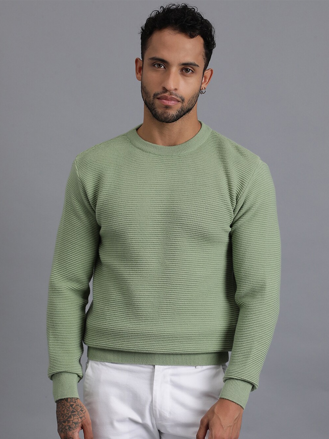 

JAVINISHKA Self Design Woollen Pullover, Green