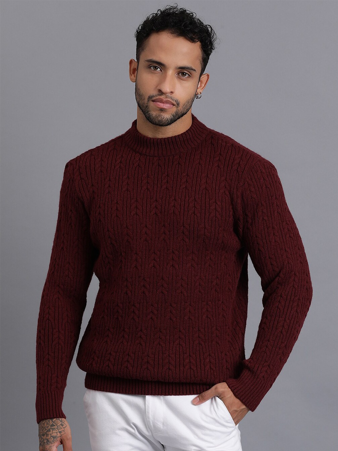 

JAVINISHKA Cable Knit Woollen Pullover, Maroon