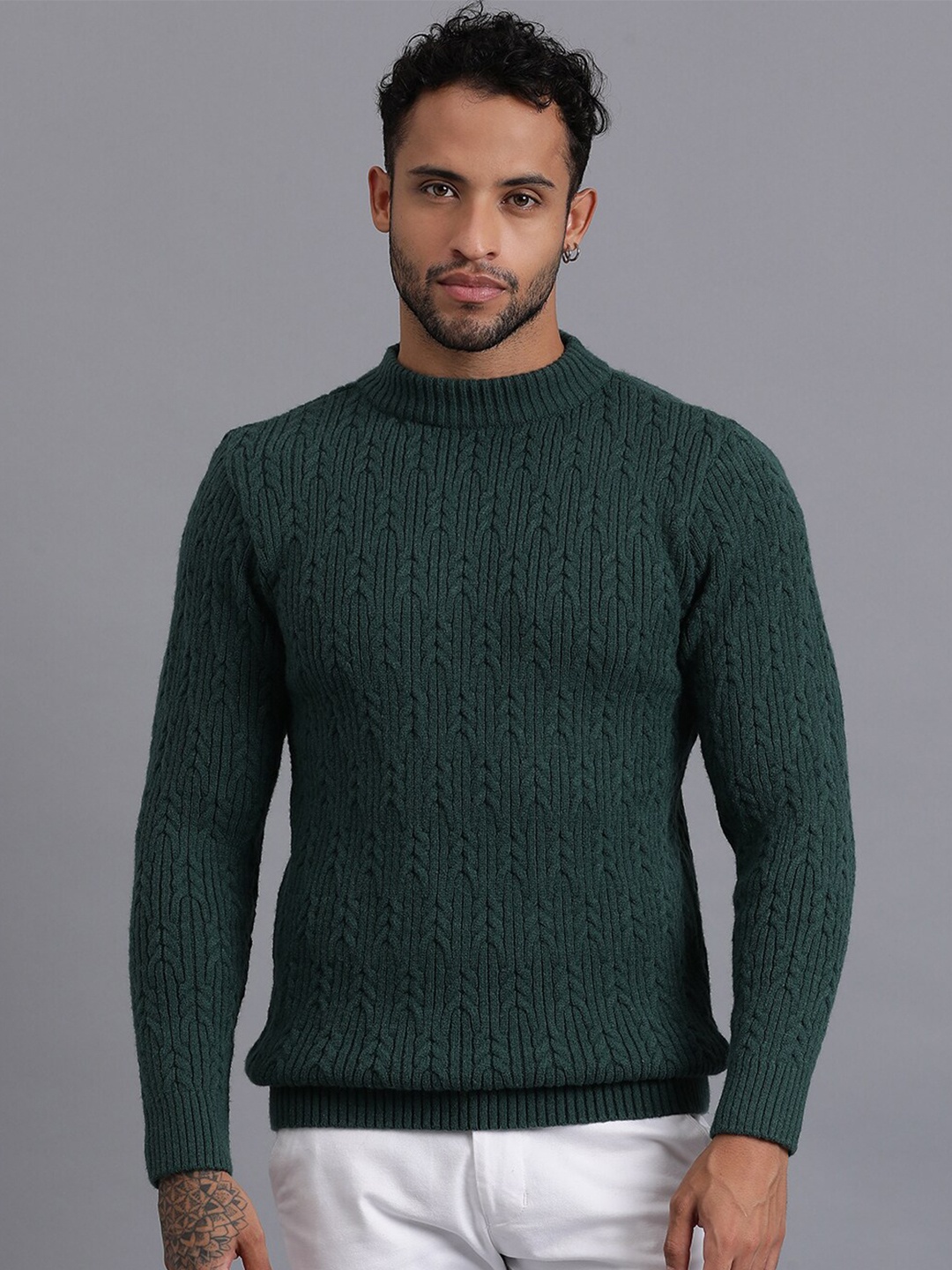 

JAVINISHKA Cable Knit Woollen Pullover Sweater, Green