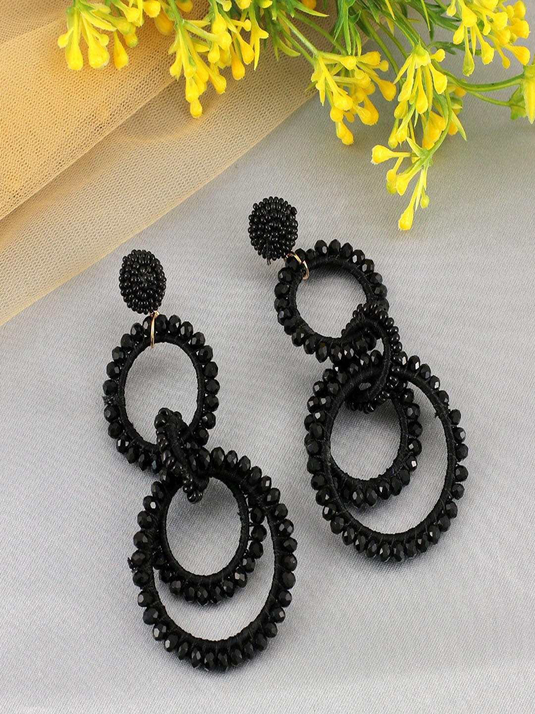 

UNIVERSITY TRENDZ Black Contemporary Drop Earrings
