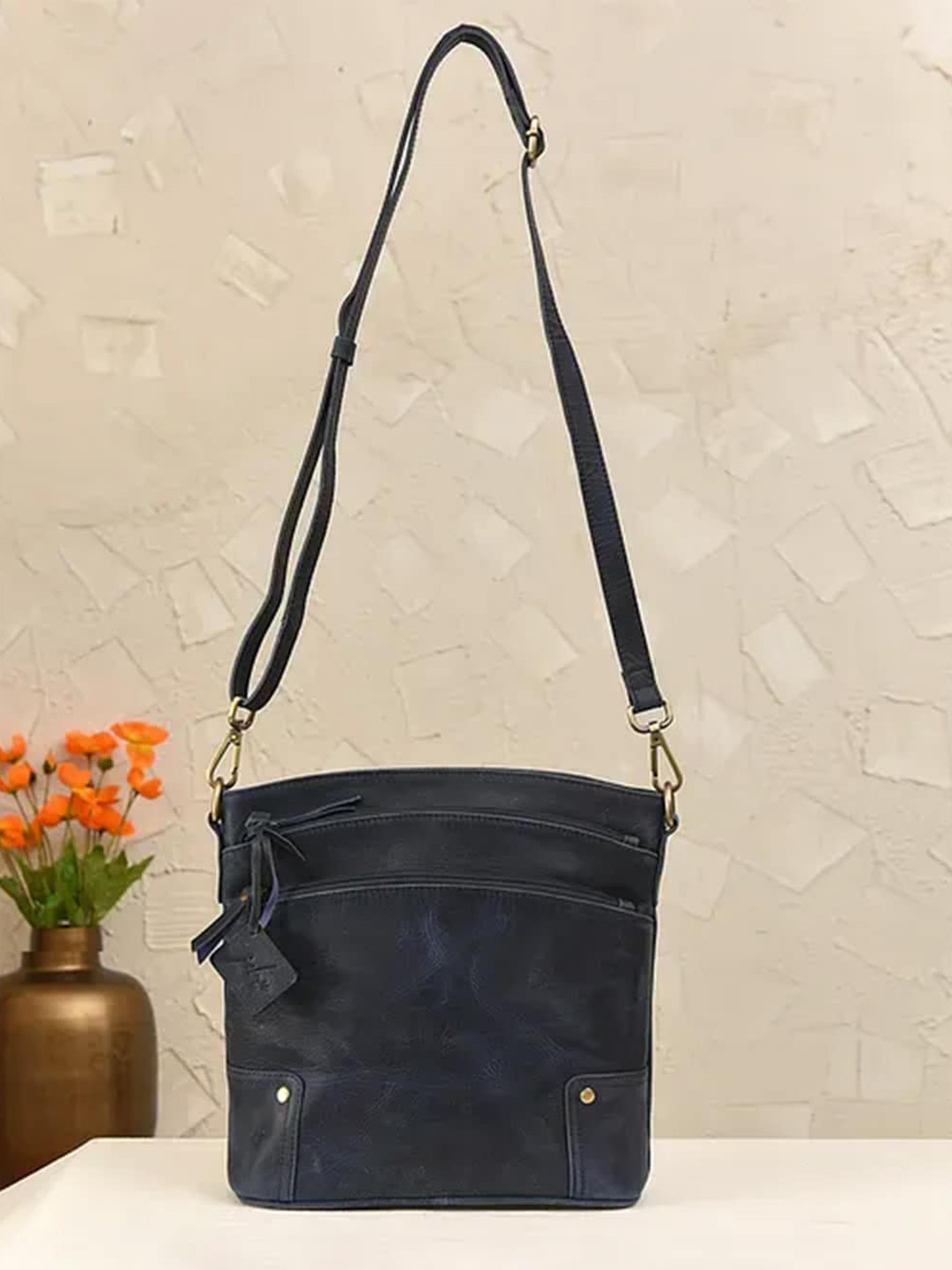 

Jalwa Art Leather Structured Sling Bag, Blue