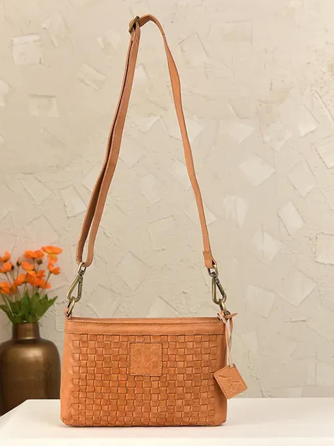 

Jalwa Art Leather Structured Sling Bag, Tan