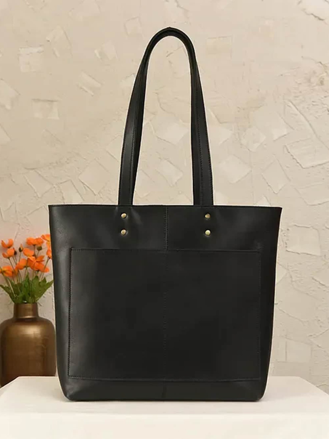 Jalwa Art Leather Oversized Structured Shoulder Bag, Black
