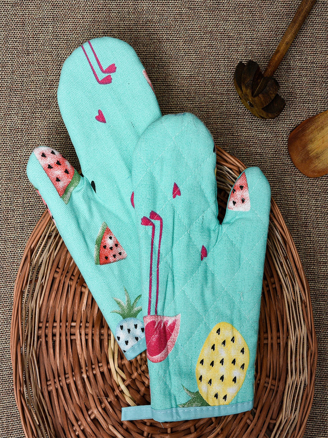 

Kuber Industries Pair of Sea Green Printed Heat Resistant Oven Gloves