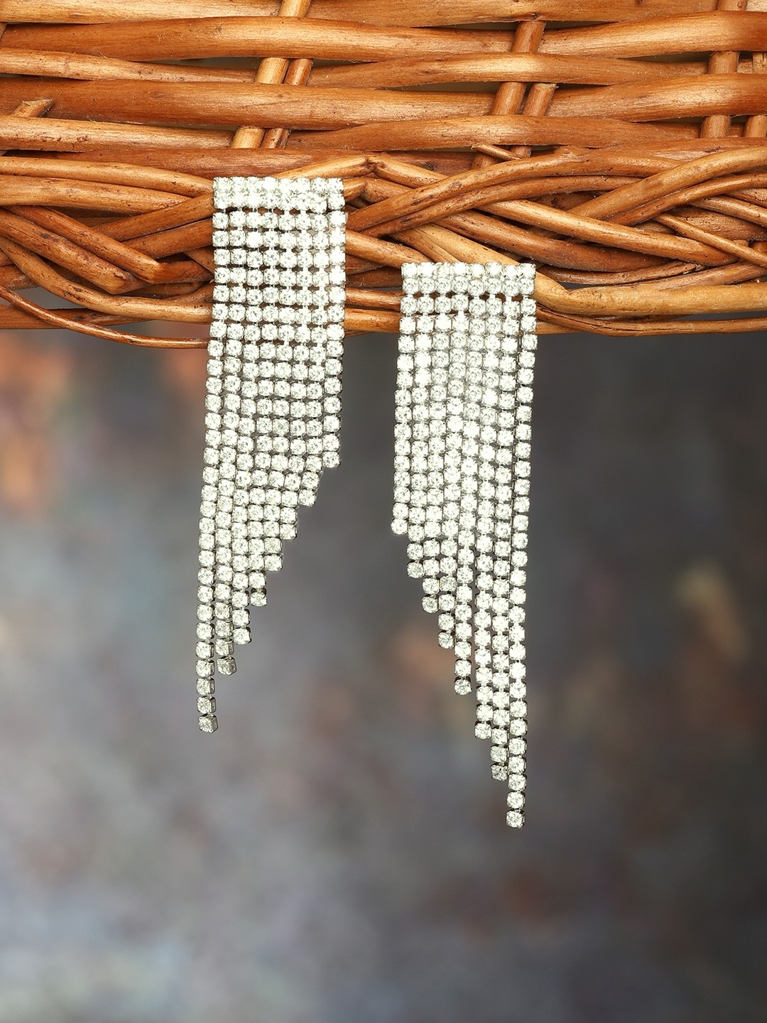 

Zaveri Pearls Silver-Plated Contemporary Drop Earrings