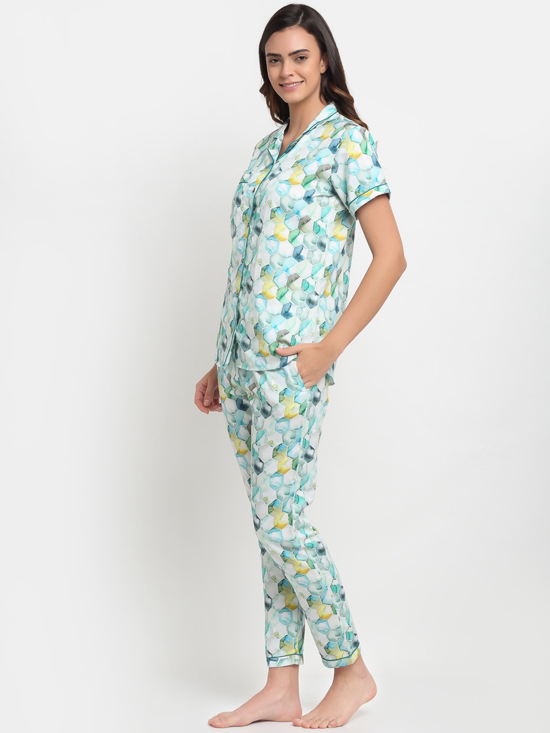 

EROTISSCH Blue Geometric Printed Night suit