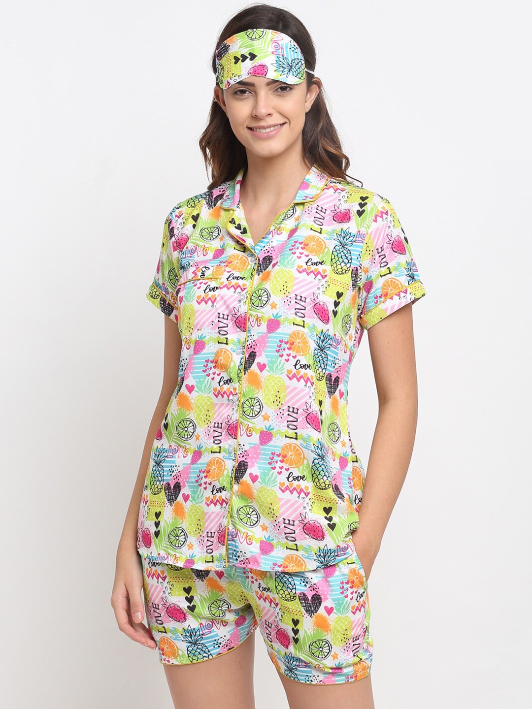 

EROTISSCH Graphic Printed Lapel Collar Shirt & Shorts, Green