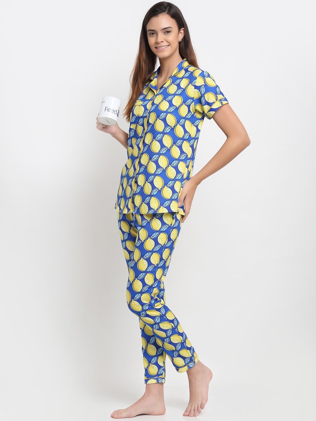 

EROTISSCH Blue & Yellow Conversational Printed Night suit
