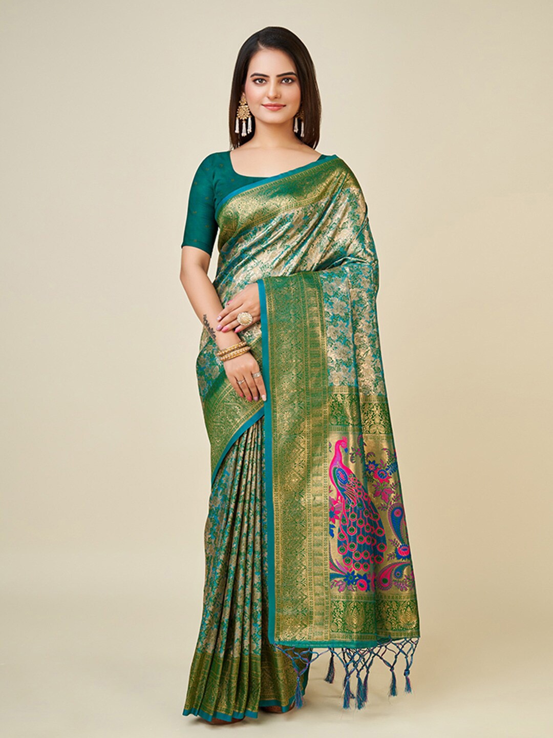 

Mitera Ethnic Motifs Woven Design Zari Art Silk Saree, Green