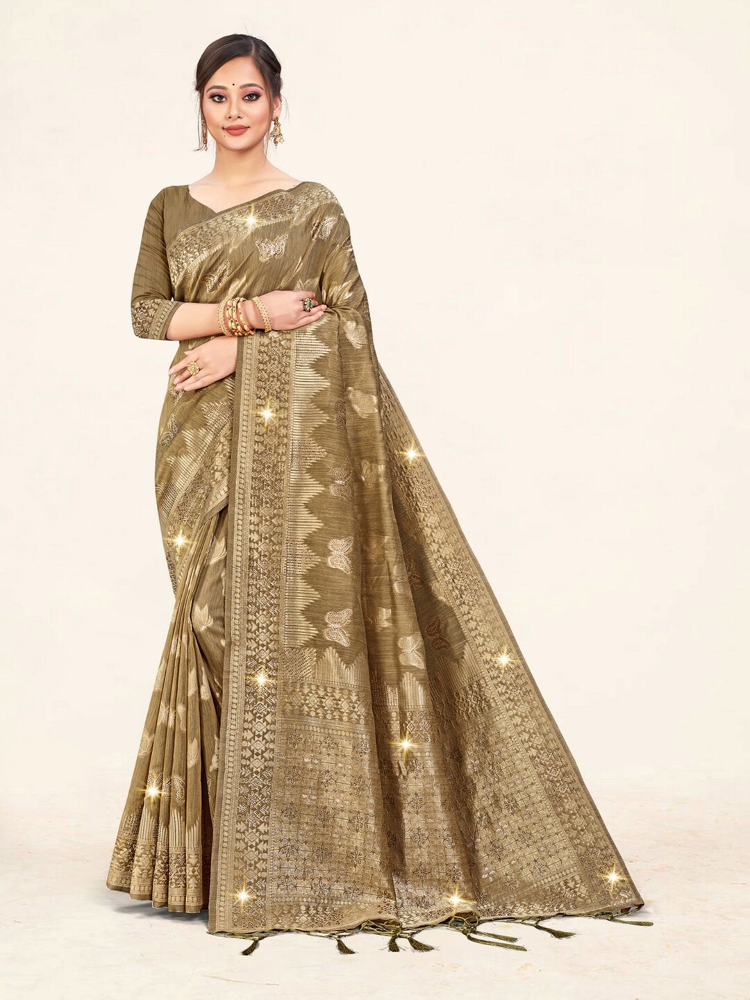 

Mitera Woven Design Zari Saree, Green