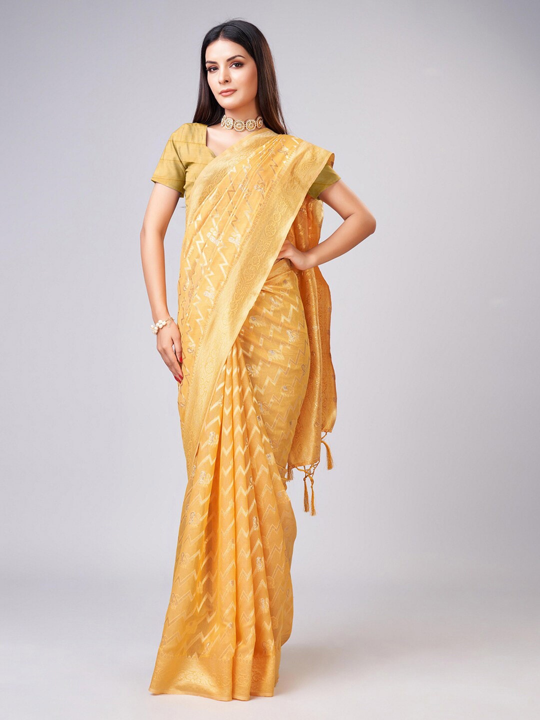 

Mitera Ethnic Motifs Zari Saree, Yellow
