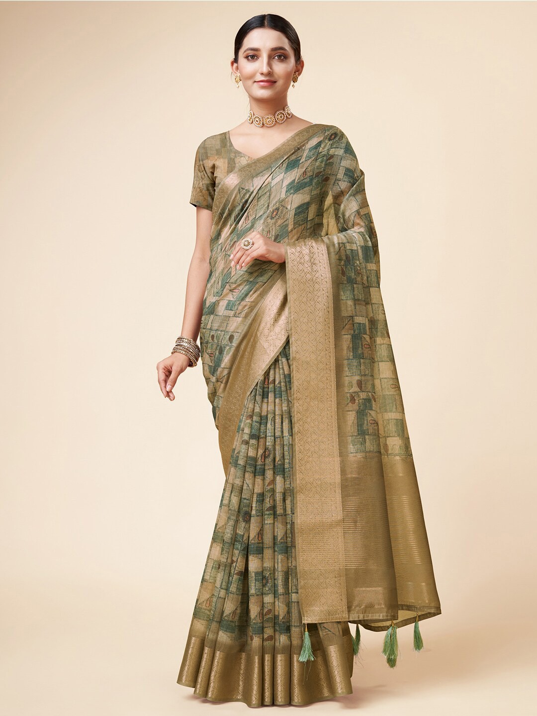 

Mitera Abstract Printed Zari Organza Saree, Mustard