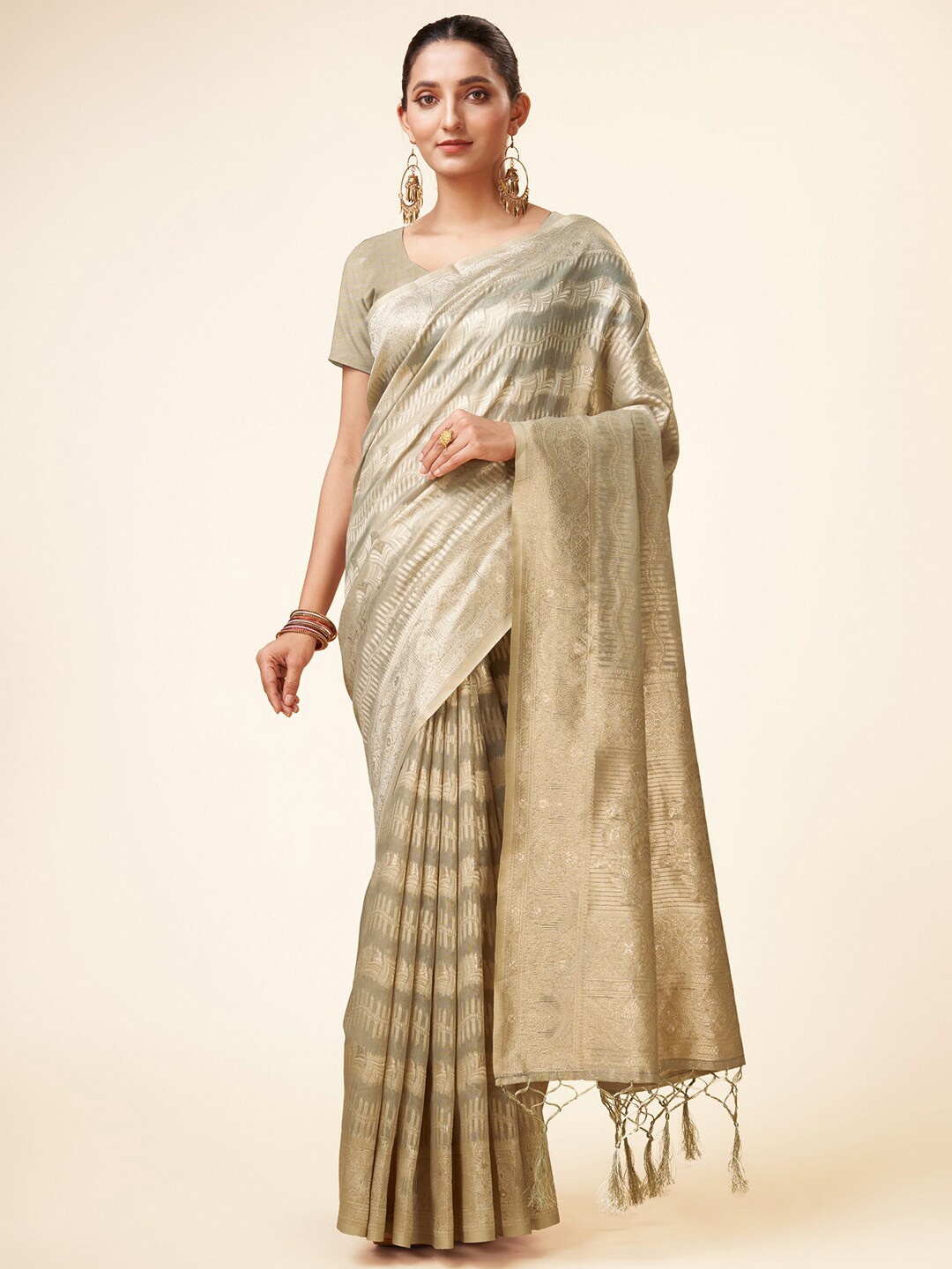 

Mitera Woven Design Zari Organza Saree, Grey