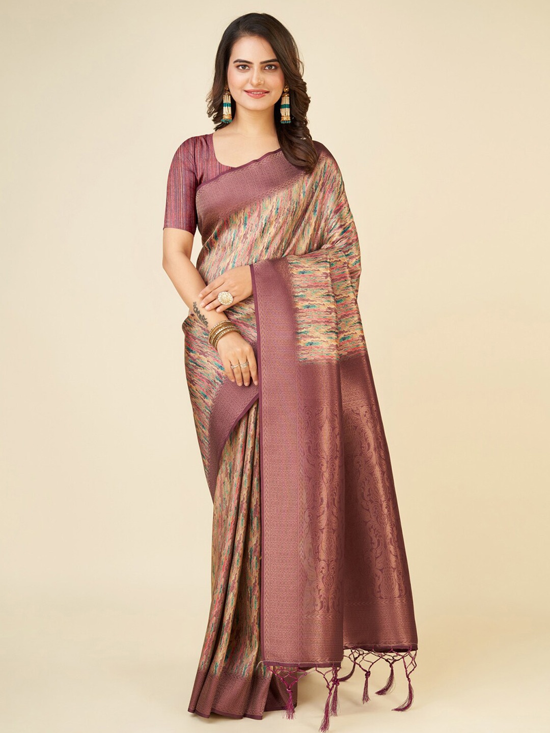 

Mitera Purple & Gold Toned Abstract Woven Design Zari Art Silk Saree