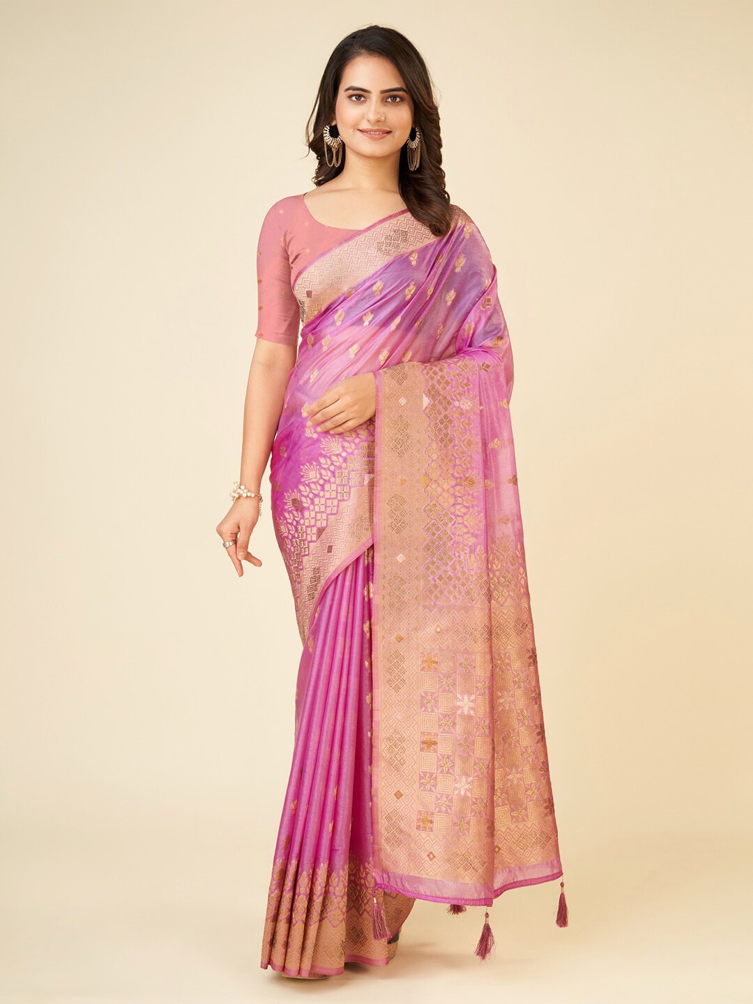 

Mitera Ethnic Motifs Woven Design Zari Saree, Purple