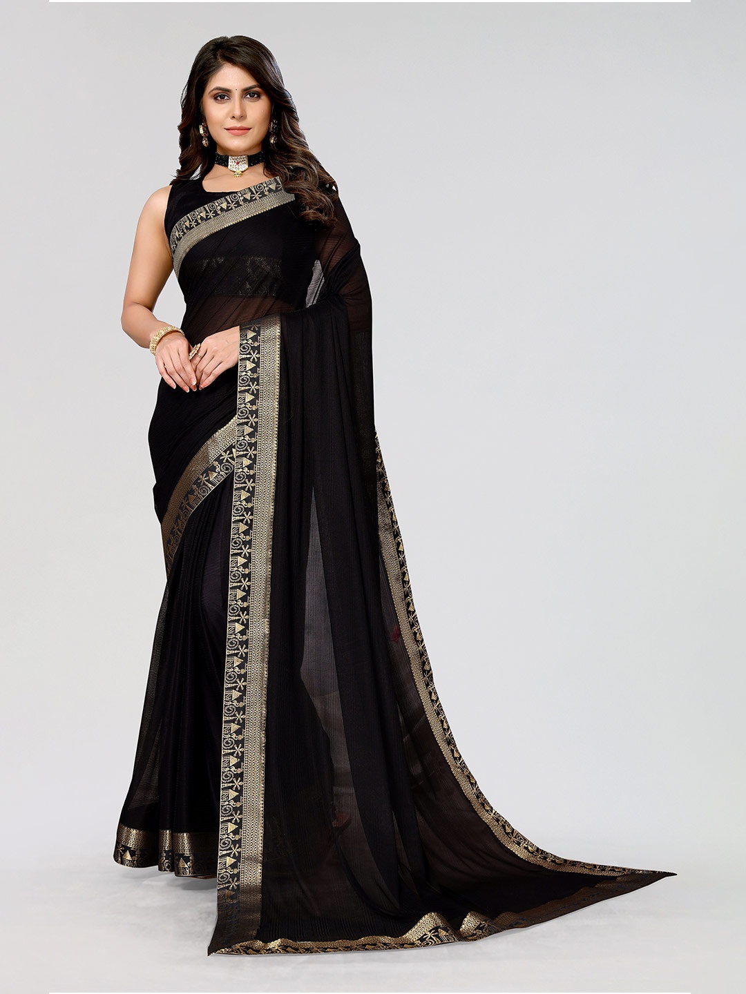 

KALINI Solid Zari Saree, Black