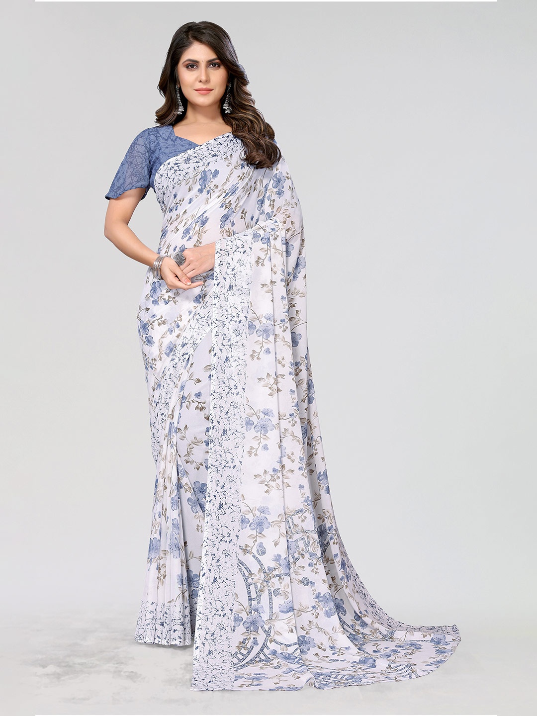 

KALINI Floral Printed Saree, Grey