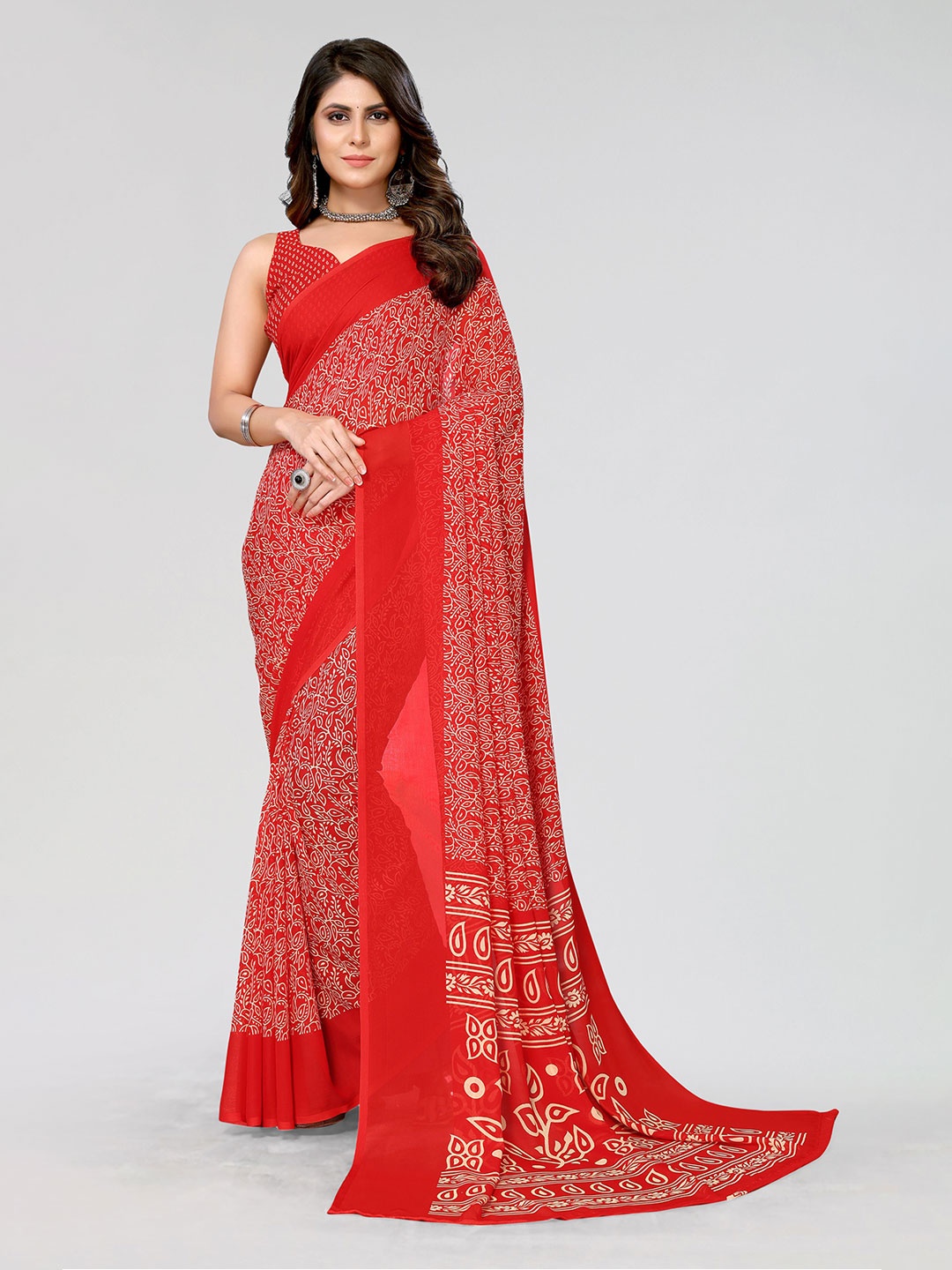 

KALINI Floral Printed Saree, Red