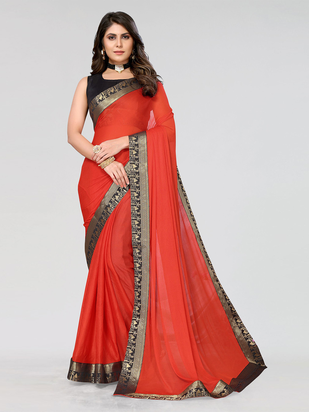 

KALINI Woven Design Border Saree, Red