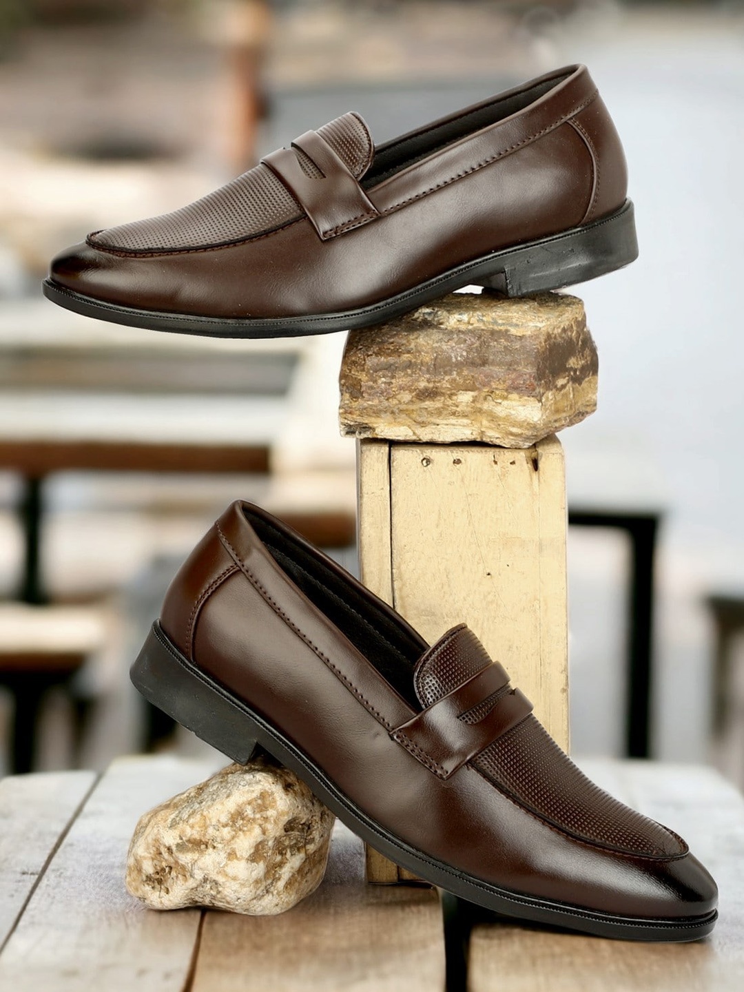 

SHOZANIA Men Lightweight Leather Formal Penny Loafers, Brown