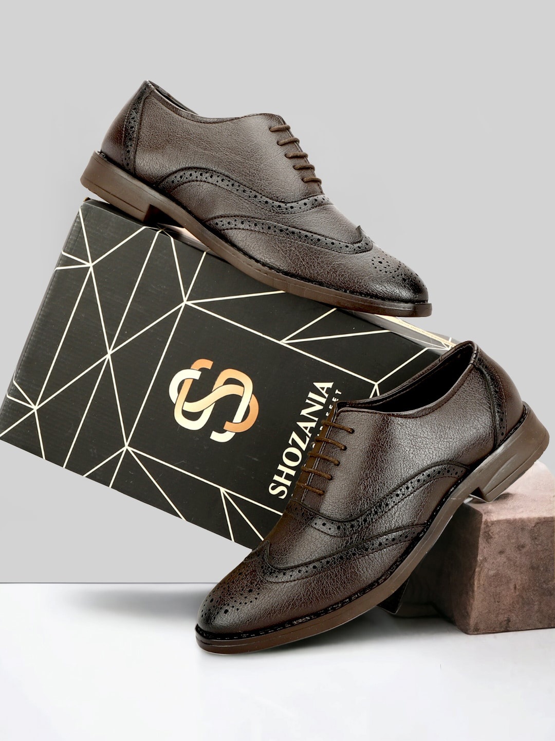 

SHOZANIA Men Lightweight Leather Formal Oxfords, Brown