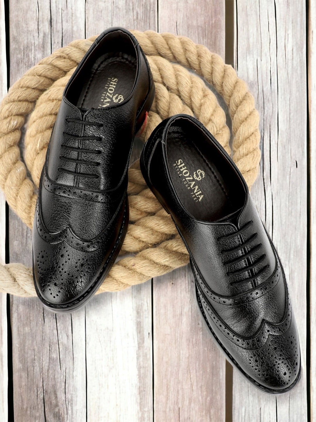 

SHOZANIA Men Perforated Leather Formal Brogues, Black