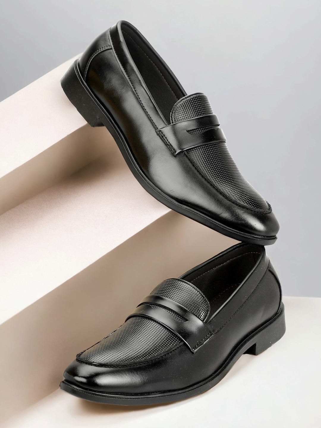 

SHOZANIA Men Lightweight Leather Formal Penny Loafers, Black