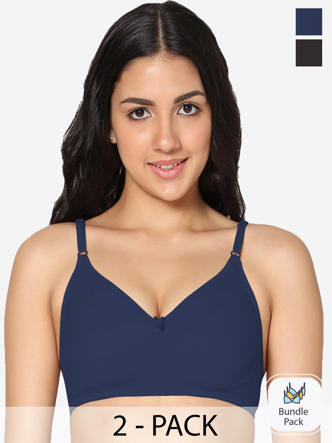

In Care Pack Of 2 Full Coverage Non Padded Seamless T-shirt Bra - All Day Comfort, Blue